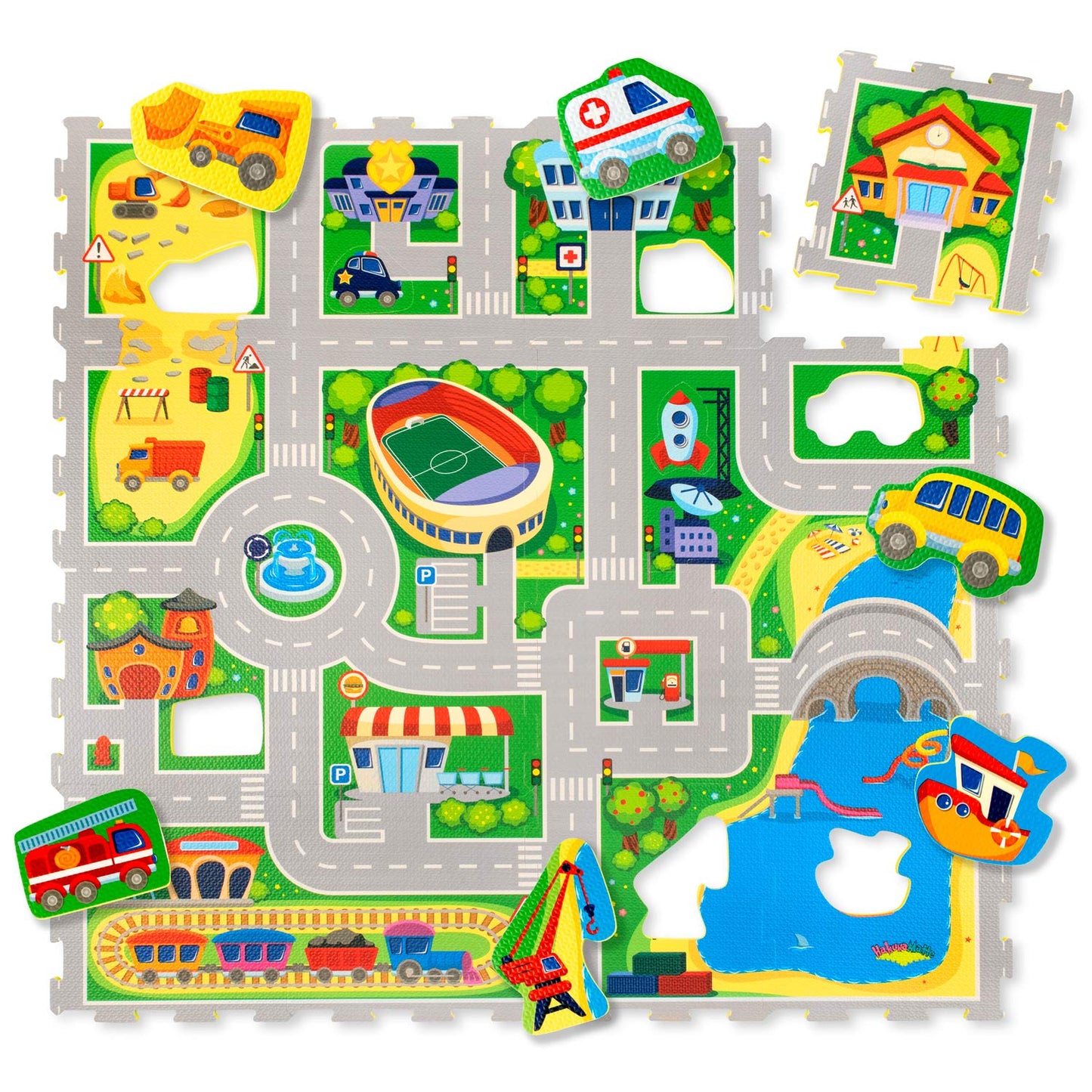 Tapis de jeu circuit en mousse à assembler city