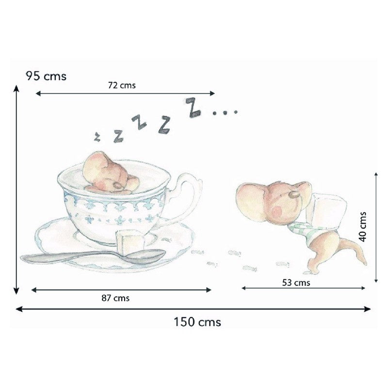 Sticker mural enfant petites souris Tea time