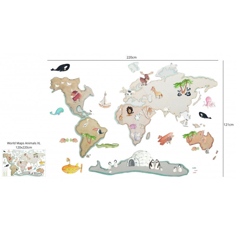 Sticker mural enfant World Map XL Animals