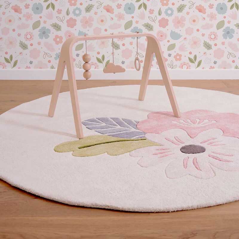  Tapis  FEURS rose  Pastel et blanc rond chambre b b   fille 