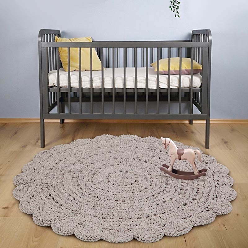 Tapis Enfant Design Crochet Alma Lin Grise Rond Coton Lavable Cree Par Nattiot