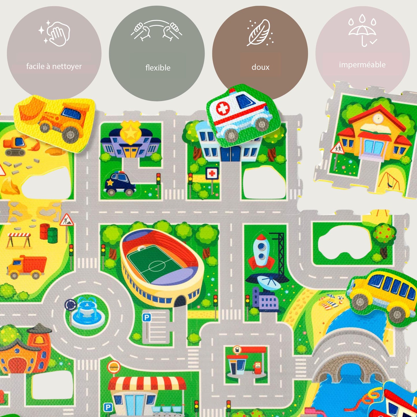 Tapis de jeu circuit en mousse à assembler city
