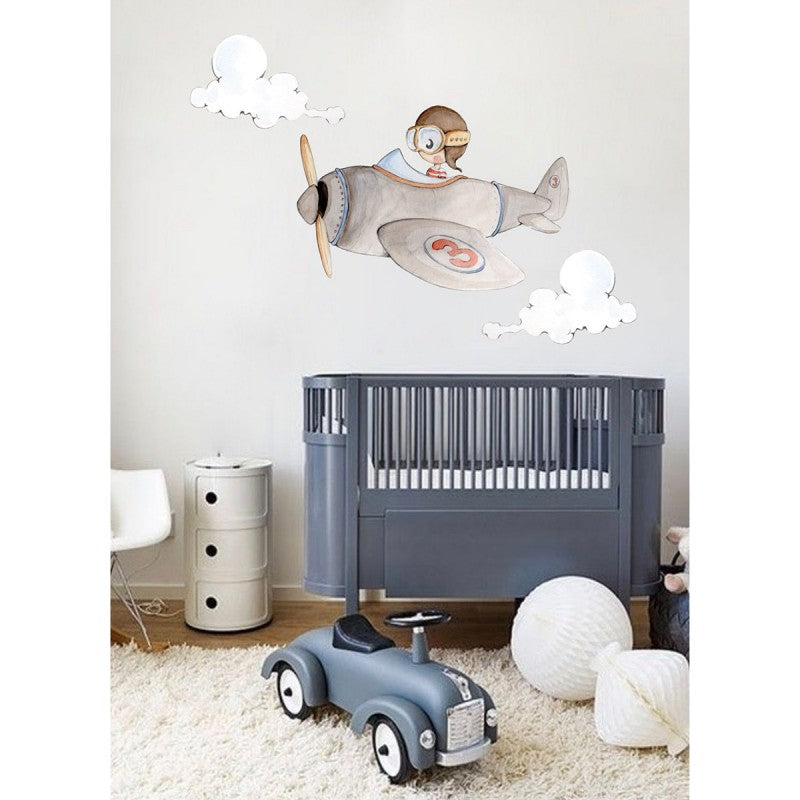Sticker mural enfant petit avion Cuco