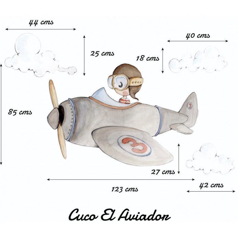 Sticker mural enfant petit avion Cuco