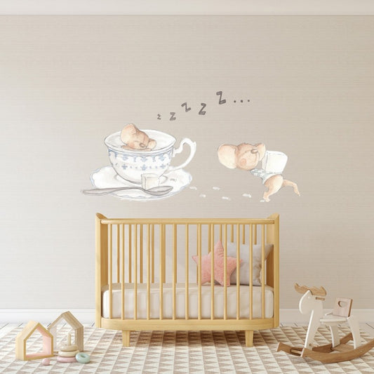 Sticker mural enfant petites souris Tea time