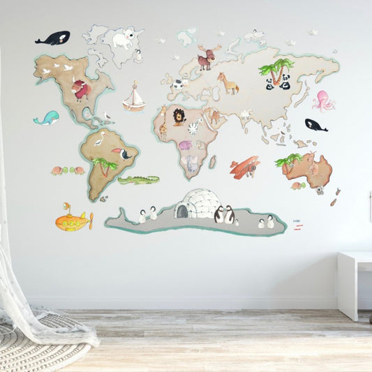 Sticker mural enfant World Map XL Animals