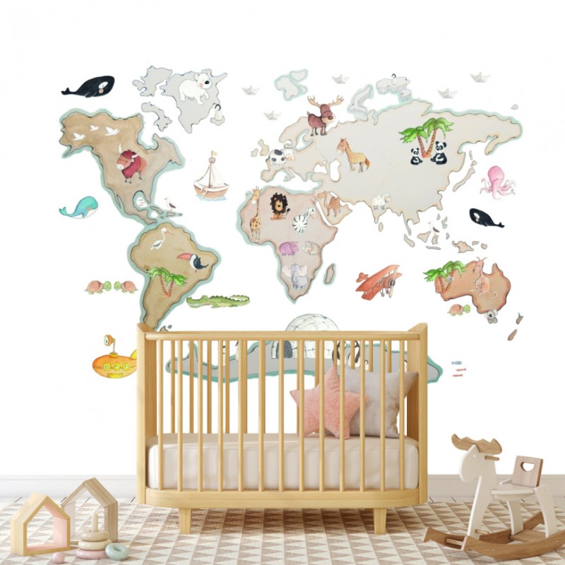 Sticker mural enfant World Map XL Animals